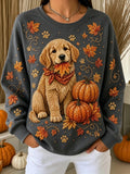 Women Casual Dog Halloween Crew Neck Long Sleeve Sweatshirt