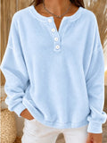 Women Casual Plain Henley Collar Long Sleeve Sweatshirt