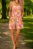 Women’s Pink Vintage Daisy Print Casual Cotton Wide Leg Romper