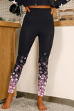 Cherry Blossom Print Casual Elastic Waist Leggings