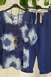 Abstract Print Casual Half Sleeves Two Piece Suit