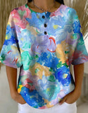 Women's Retro Multicolor Gradient Patchwork Abstraction Patterns Art Print Casual Waffle Cotton Shirt RM601