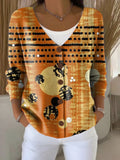 Gradient Colors Print Buttoned V-neck Cardigan Sweater