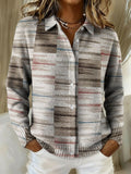 Colorful Geometric Square Decorative Patterns Casual Shirt Collar Long Sleeve Sweater