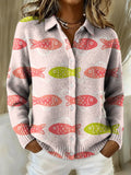 Women's Cute Fish Printed Collared Sweater