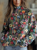 Women's Vintage Floral Art Print Knit Turtleneck Pullover Sweater