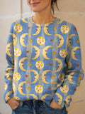 Women's Lovely Moon Pattern Art Print Knit Pullover Sweater