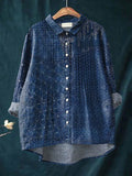 Women's Vintage Pattern Art Print Casual Cotton And Linen Ruffle Shirt
