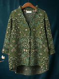 Women's Vintage Floral Art Print Casual Pullover Sweater