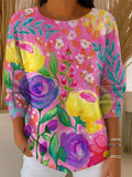 Women's Vintage Floral Pattern Art Print Casual Pullover Sweater