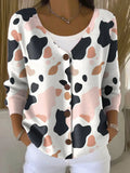 Colorful Cow Pattern Print Buttoned V-neck Cardigan Sweater