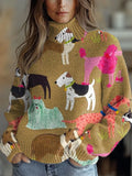Funny Dogs Art Print Knit Turtleneck Pullover Sweater
