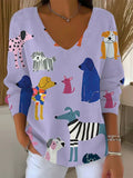 Women's Funny Dogs Art Print Casual Pullover Sweater