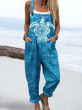 Wome'S Holiday Style Artistic Geometric Turtle  Pattern Print Casual Cotton Wide Leg Jumpsuit