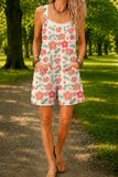 Women’s Coral Rose Floral Print Casual Cotton Wide Leg Romper