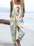 Wome'S Holiday Style Creative Abstract Watercolor Marine Pattern  Print Casual Cotton Wide Leg Jumpsuit