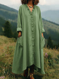 Relaxed V-Neck Ruffle-Trim Midi/Maxi Pocket Dress