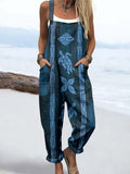 Wome'S Retro Turtle Pattern Print Casual Cotton Wide Leg Jumpsuit