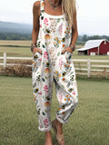 Women's Cute Bumblebee Print Casual Cotton Wide Leg Jumpsuit