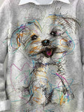 Lovely Dog Hand-painted Art Print Knit Pullover Sweater