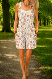 Women’s Beige Small Floral Print Casual Cotton Wide Leg Romper