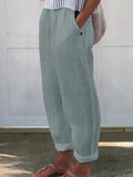 Women's Solid Color Cotton And Linen Casual Pants
