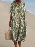 Vintage Style Jungle Pattern Printed Women's Flowy Dress