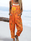 Wome'S Holiday Style Conscious Oil Painting Strokes Pattern Print Casual Cotton Wide Leg Jumpsuit