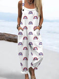 Wome'S Simple Style Independence Day Rainbow Pattern Print Casual Cotton Wide Leg Jumpsuit