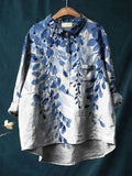 Women's Retro Floral Print Casual Cotton And Linen Shirt