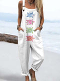 Wome's Holiday Style Watercolor Turtle Pattern Print Casual Cotton Wide Leg Jumpsuit