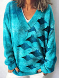 Vintage Manta Rays Art Print Knit V-neck Pullover Sweater