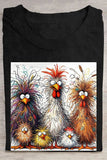 Fashion Casual Cute Chicken Animal Pattern Crew Neck Short Sleeve Cotton T-Shirt