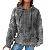 Autumn/Winter Women's Waffle Essential Creative Printed Long Sleeve Hooded Sweatshirt