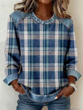 Women's Vintage Plaid Pattern Patchwork Art Sweatshirt