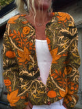 Halloween Pumpkin Maple Leaf Print Buttoned Cardigan Sweater