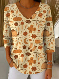 Women's Halloween Print V-Neck 3_4 Sleeve Casual Sweater