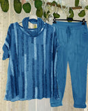Stripe Print Casual Short Sleeves Two Piece Suit