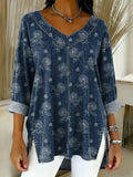 Women's Floral Pattern Art Print Casual Denim Shirt