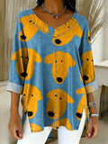 Women's Funny Dogs Pattern Art Print Casual Denim Shirt