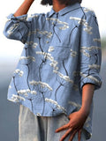 Babysbreath Pattern Casual Cotton And Linen Shirt