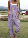 Women's Bee Art Print Casual Cotton Wide Leg Jumpsuit