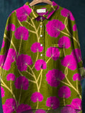 Women's Vintage Flower Art Print Casual Cotton And Linen Shirt