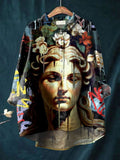 Vintage Funny Painting Art Print Casual Cotton And Linen Shirt