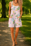 Women’s Pink Elegant Floral Print Casual Cotton Wide Leg Romper