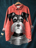 Vintage Lovely Dog Art Print Casual Cotton And Linen Shirt
