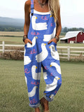 Women's Funny Duck Art Print Casual Cotton Wide Leg Jumpsuit