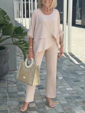 Apricot Casual Layered Hem Round Neck Two Piece Set