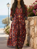Women's  Floral Pattern Long Sleeve Side  Pocket Cotton Dress