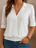 Women's V-Neck Cotton And Linen Casual Shirt